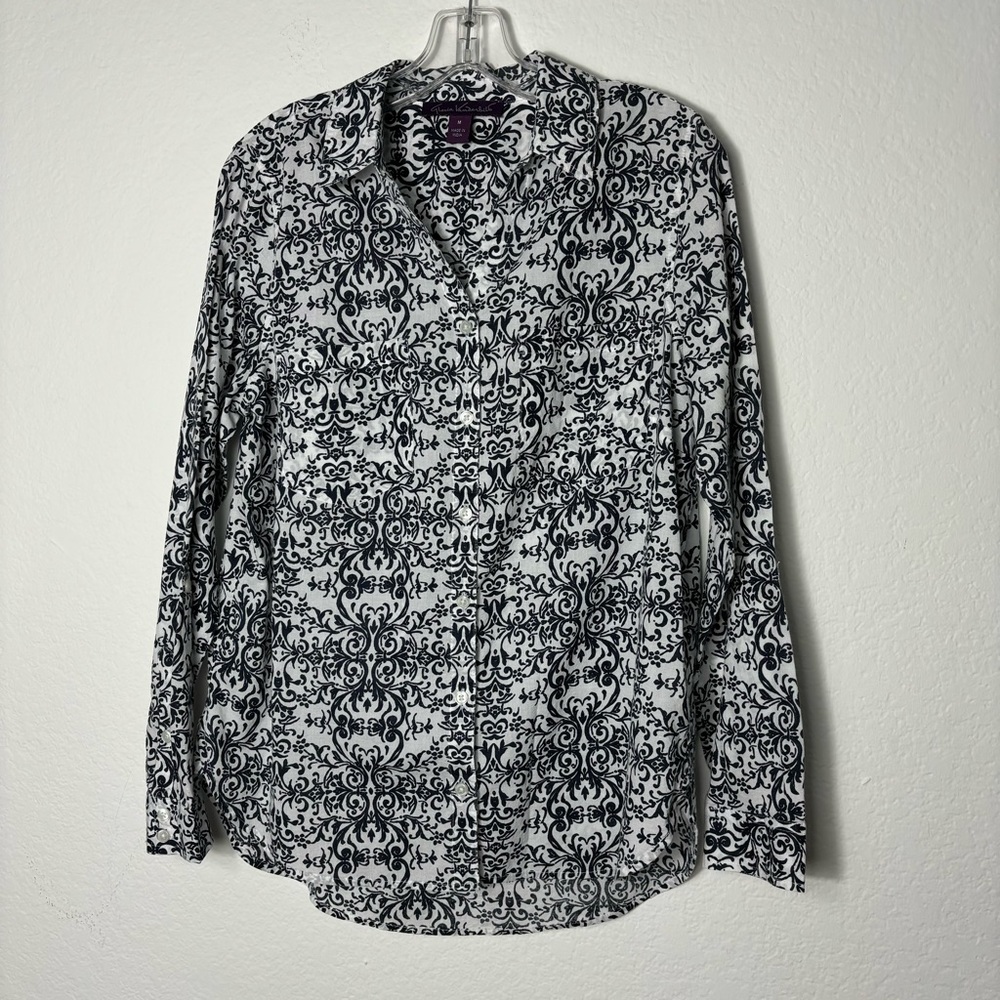 Women’s Gloria Vanderbilt Black & White Cotton Button Down Blouse size Medium